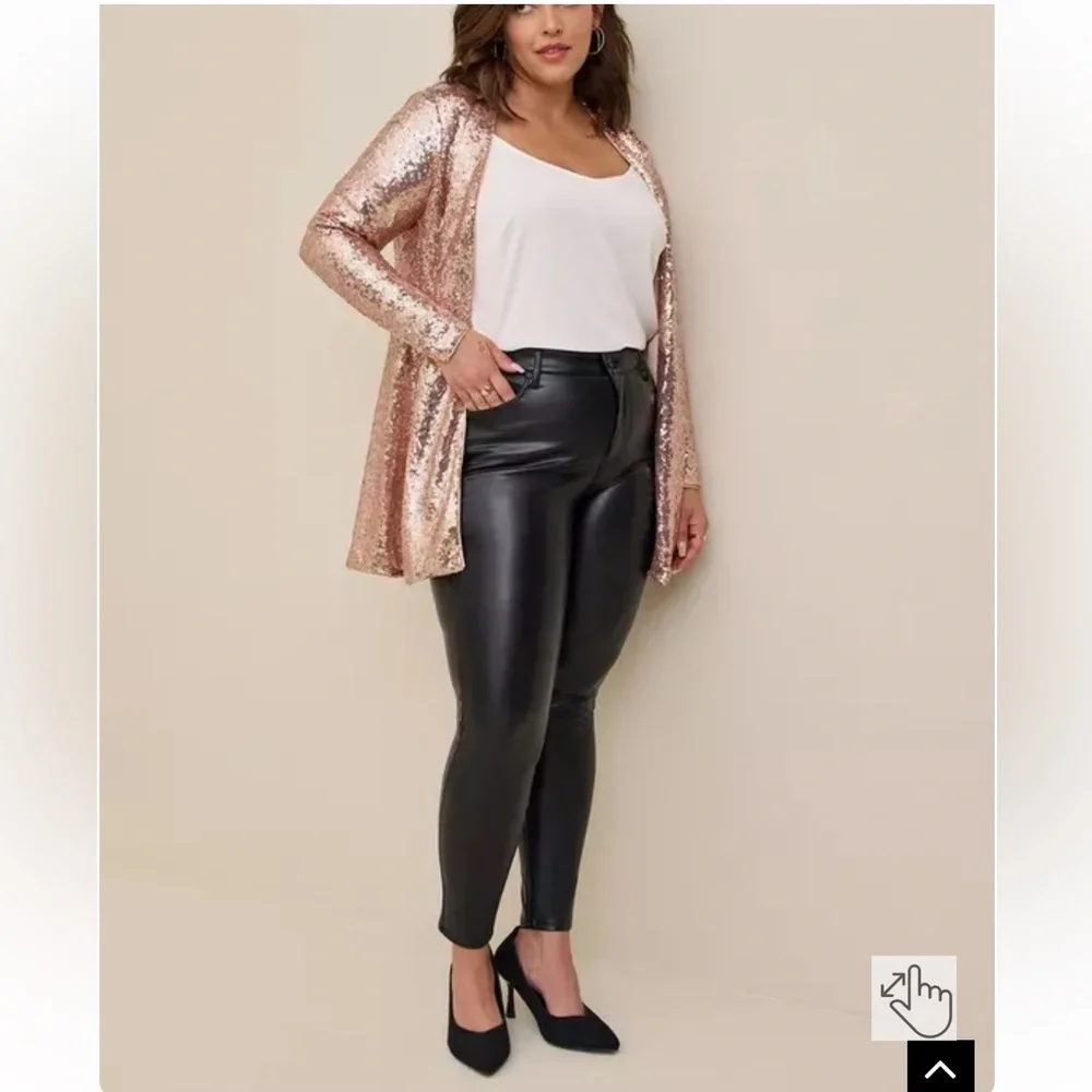 Torrid size 4 (26) Rose Gold Blazer and size 3 Tall (22-24) Pant Sequins Outfit - Picture 12 of 14